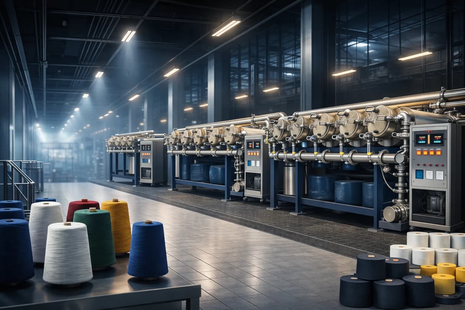 Cinematic dye house production line for precision shade control