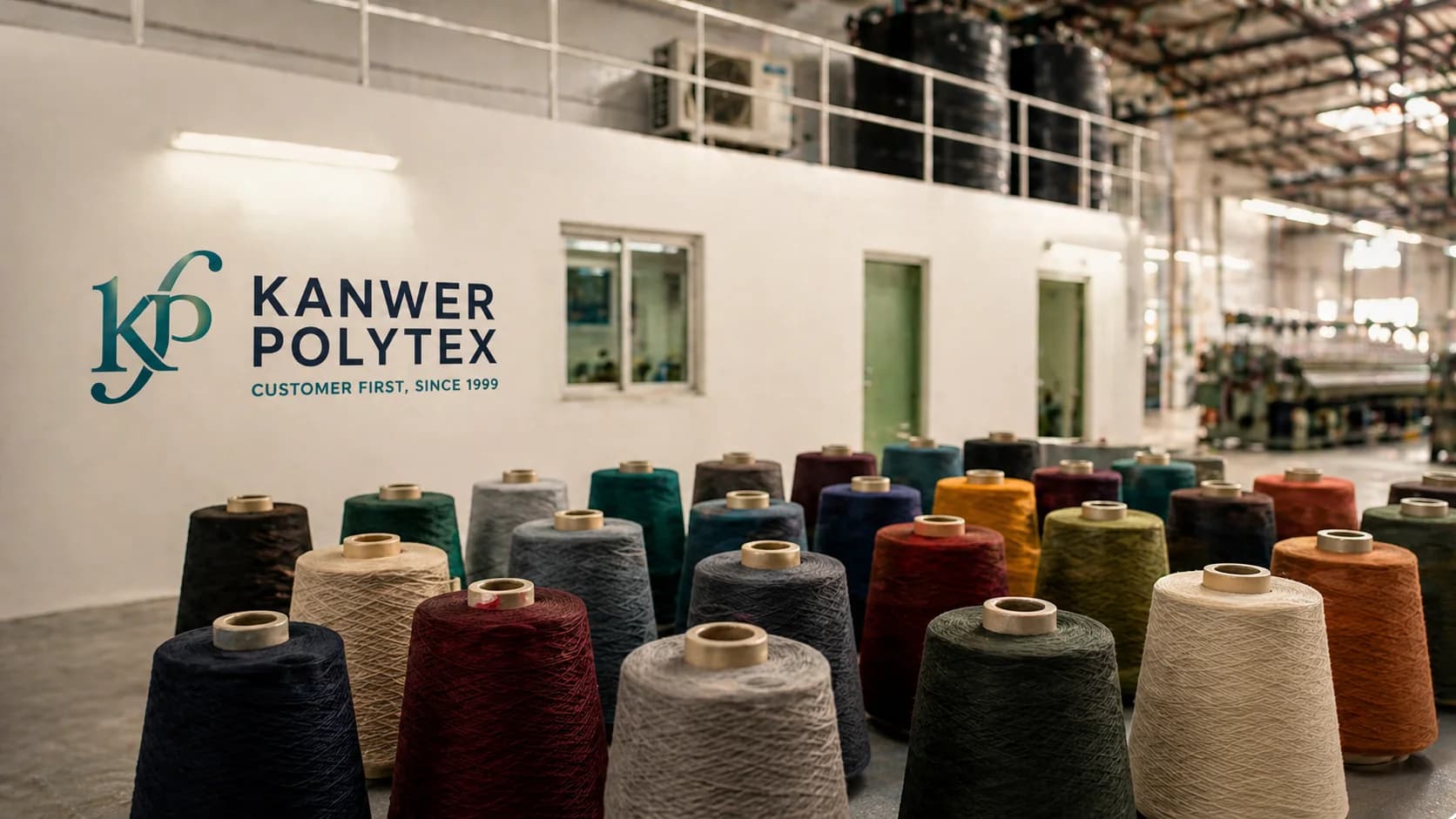Dyed yarn cones displayed for functional treatment discussion