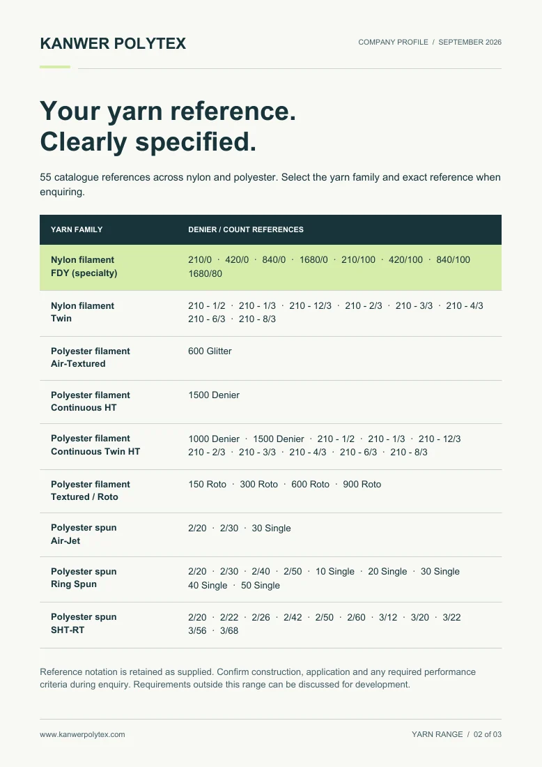 Page 2: Yarn reference table
