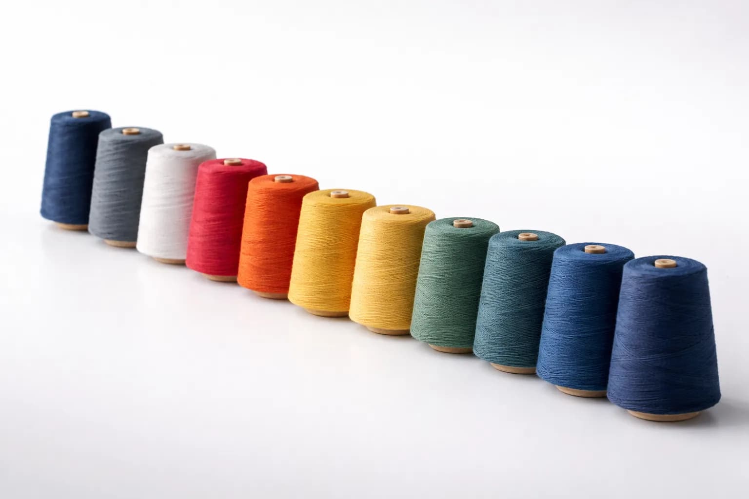 Yarn cone spectrum showcasing shade accuracy